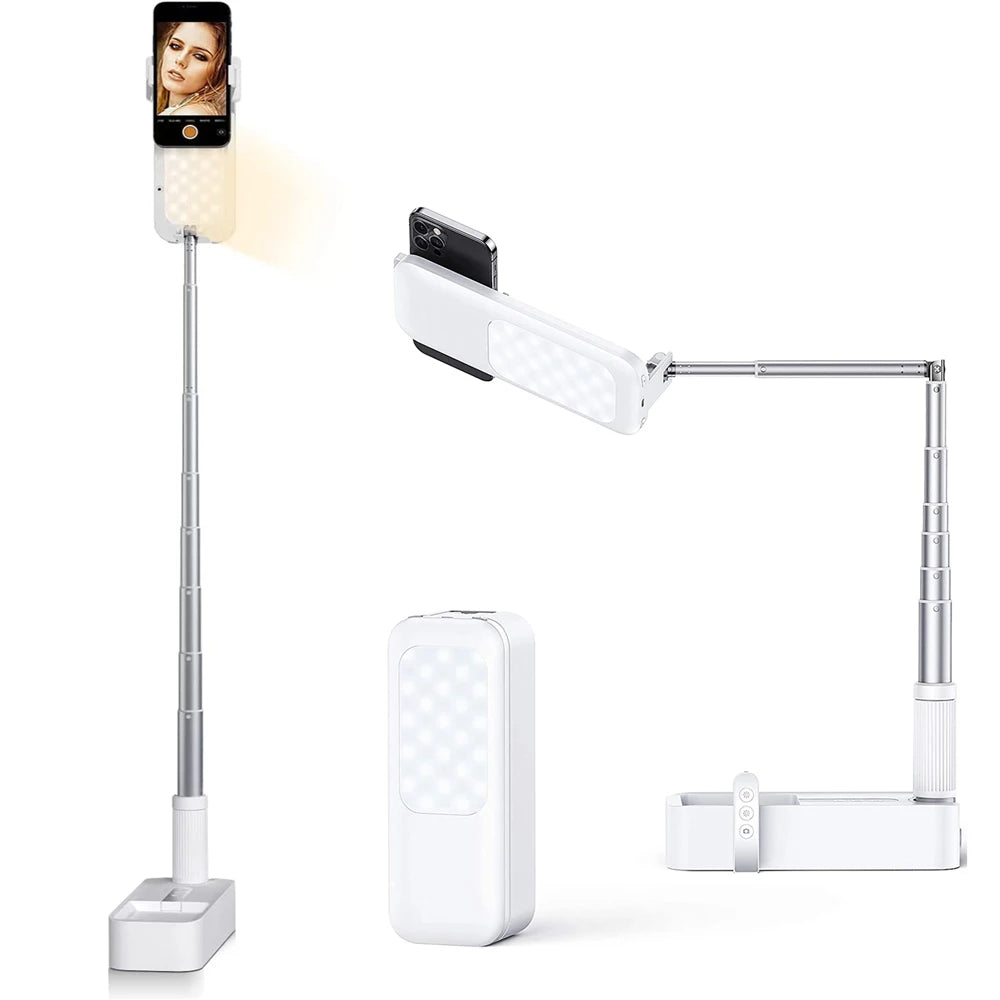 Extendable Selfie Stand 360° Rotation Phone Holder Rechargeable Wireless Foldable 7 LED Fill Light for Live Video Recording